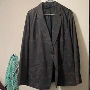 Gray and pink plaid blazer